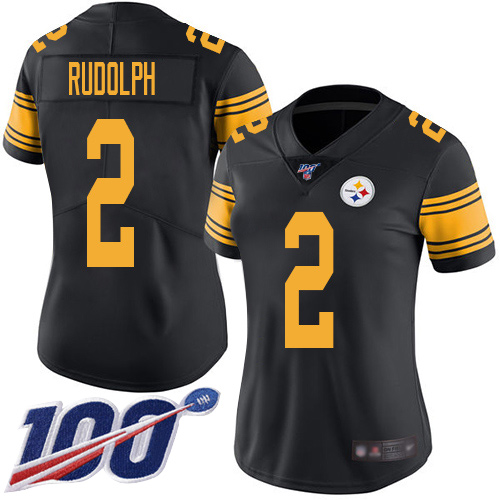 Women Pittsburgh Steelers Football #2 Limited Black Mason Rudolph 100th Season Rush Vapor Untouchable Nike NFL Jersey->nfl t-shirts->Sports Accessory